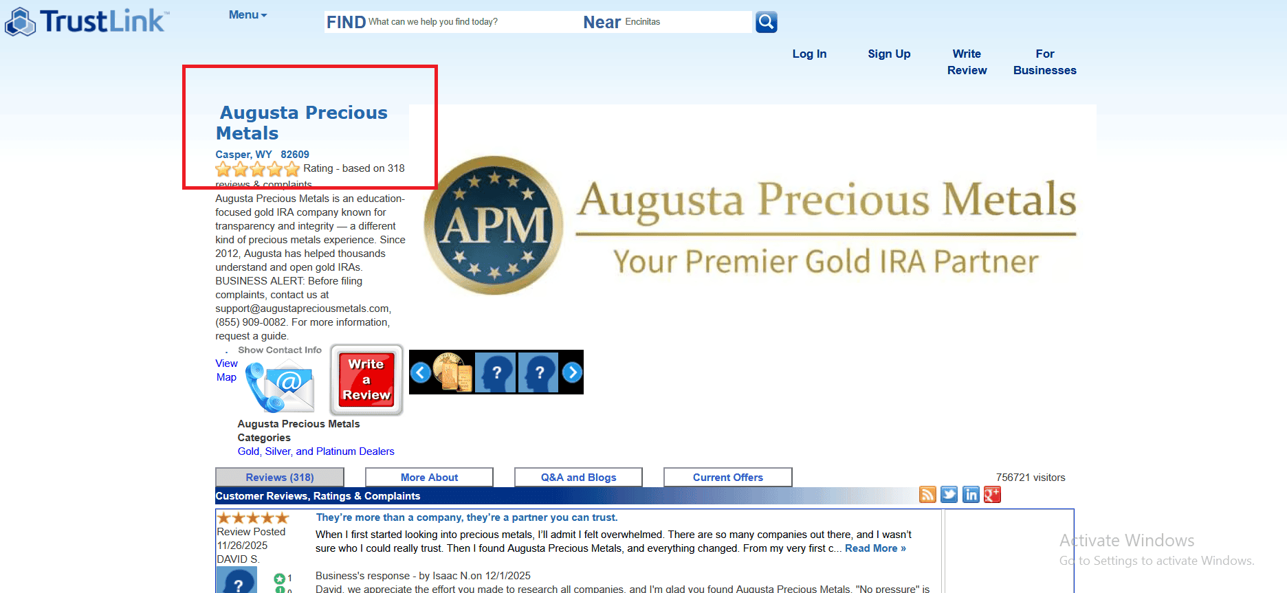 Augusta Precious Metals' TrustLink Score.