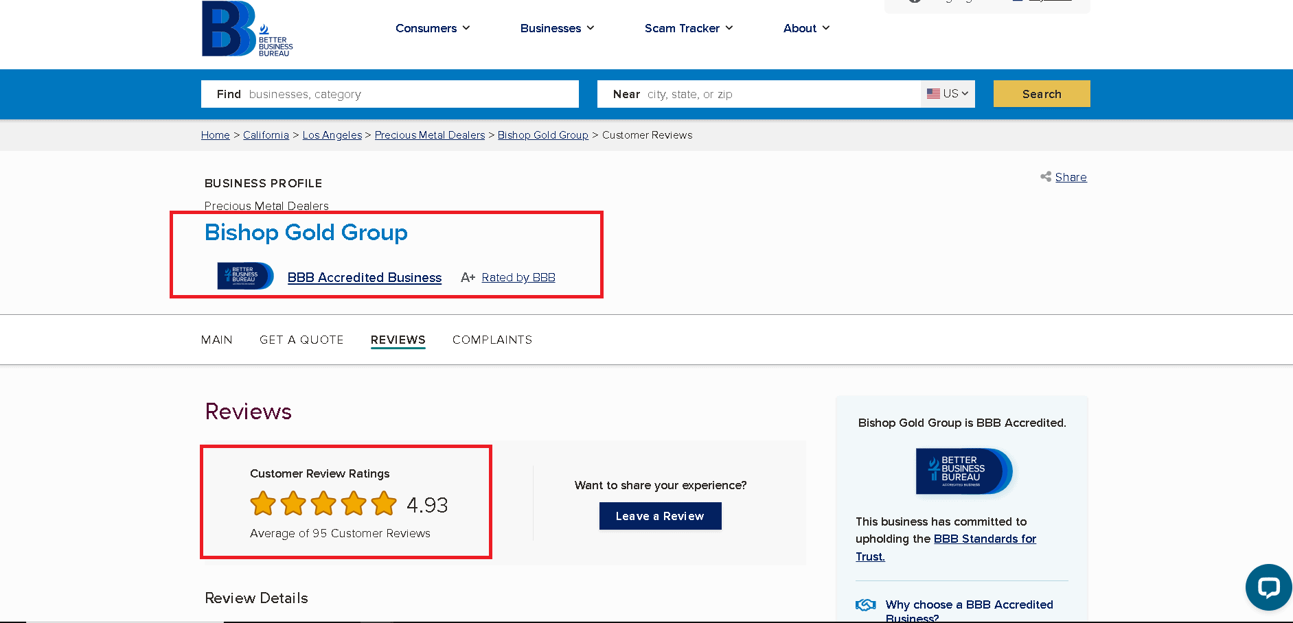 Bishop Gold Group BBB profile and customer reviews and ratings