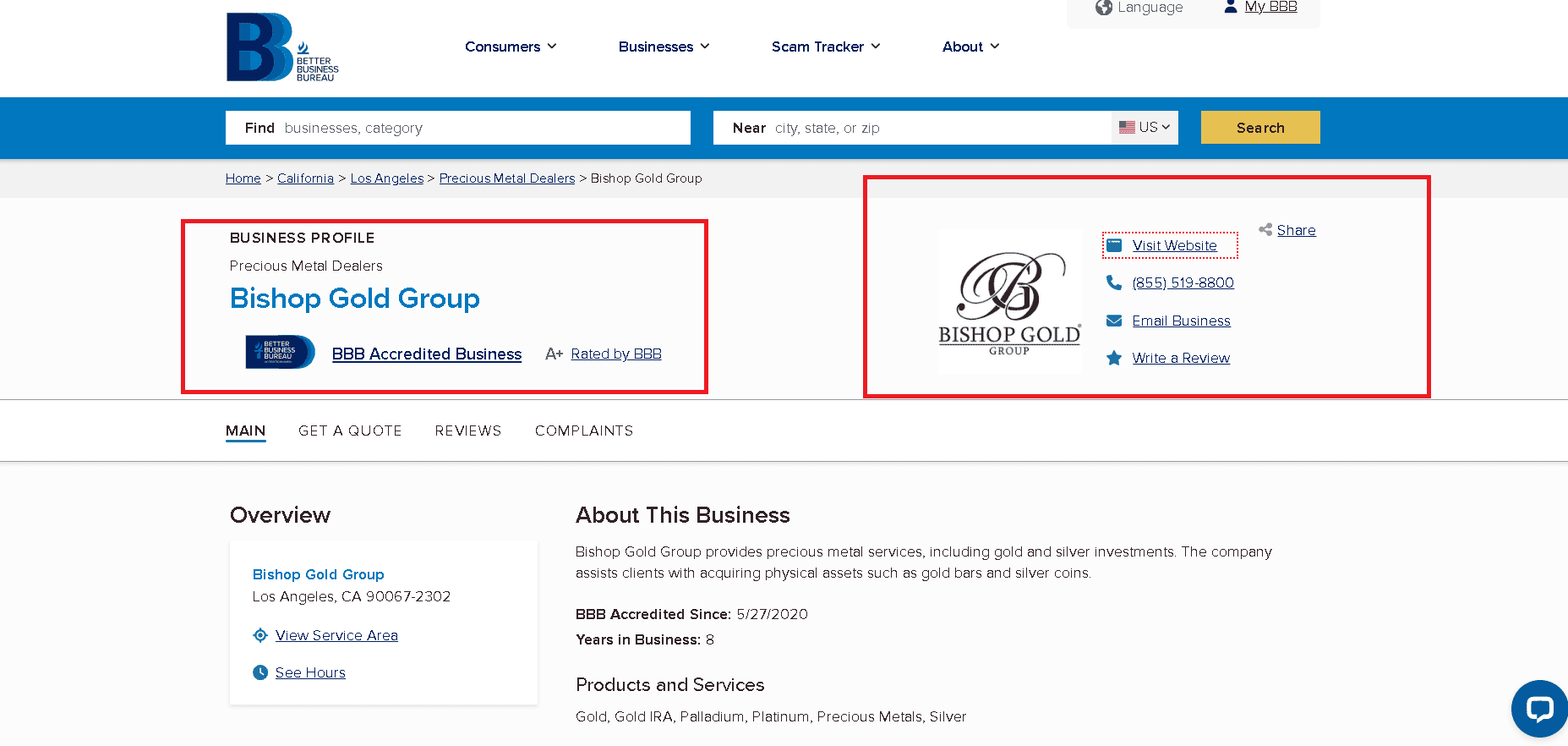 Bishop Gold Group BBB profile