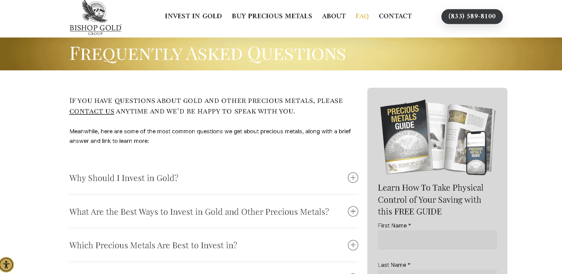 Bishop Gold Group FAQ page