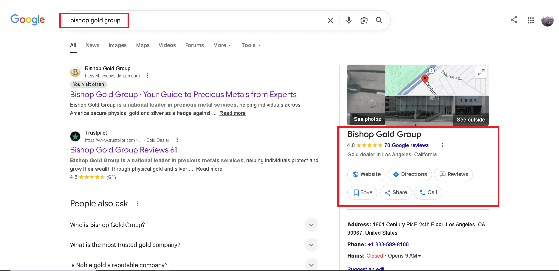 Bishop Gold Group Google profile and customer reviews and ratings