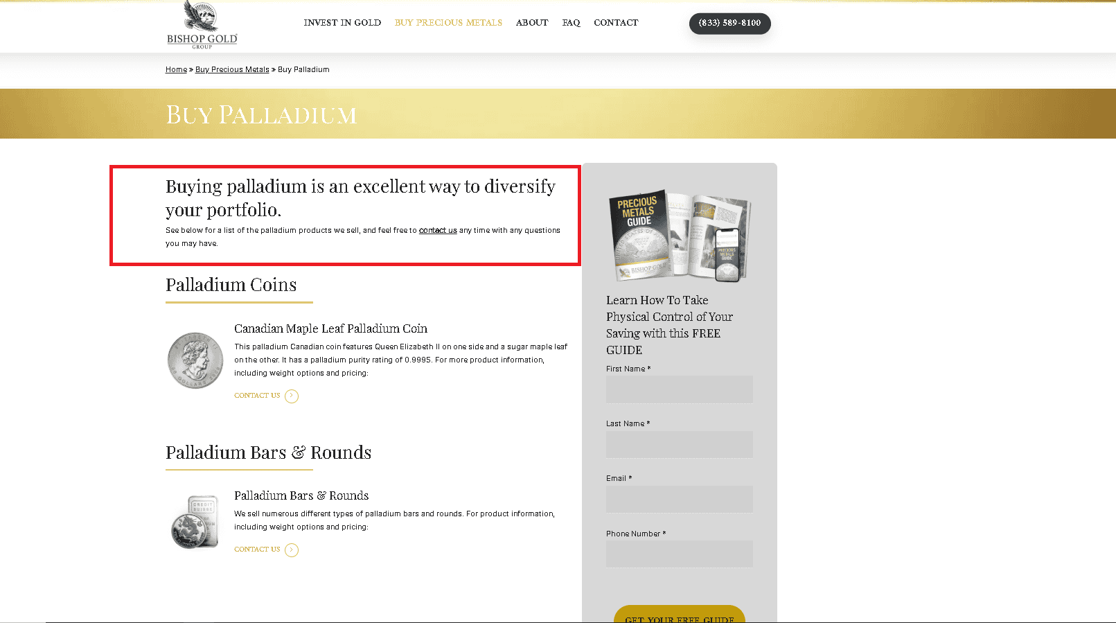 Bishop Gold Group sells palladium coins and bars