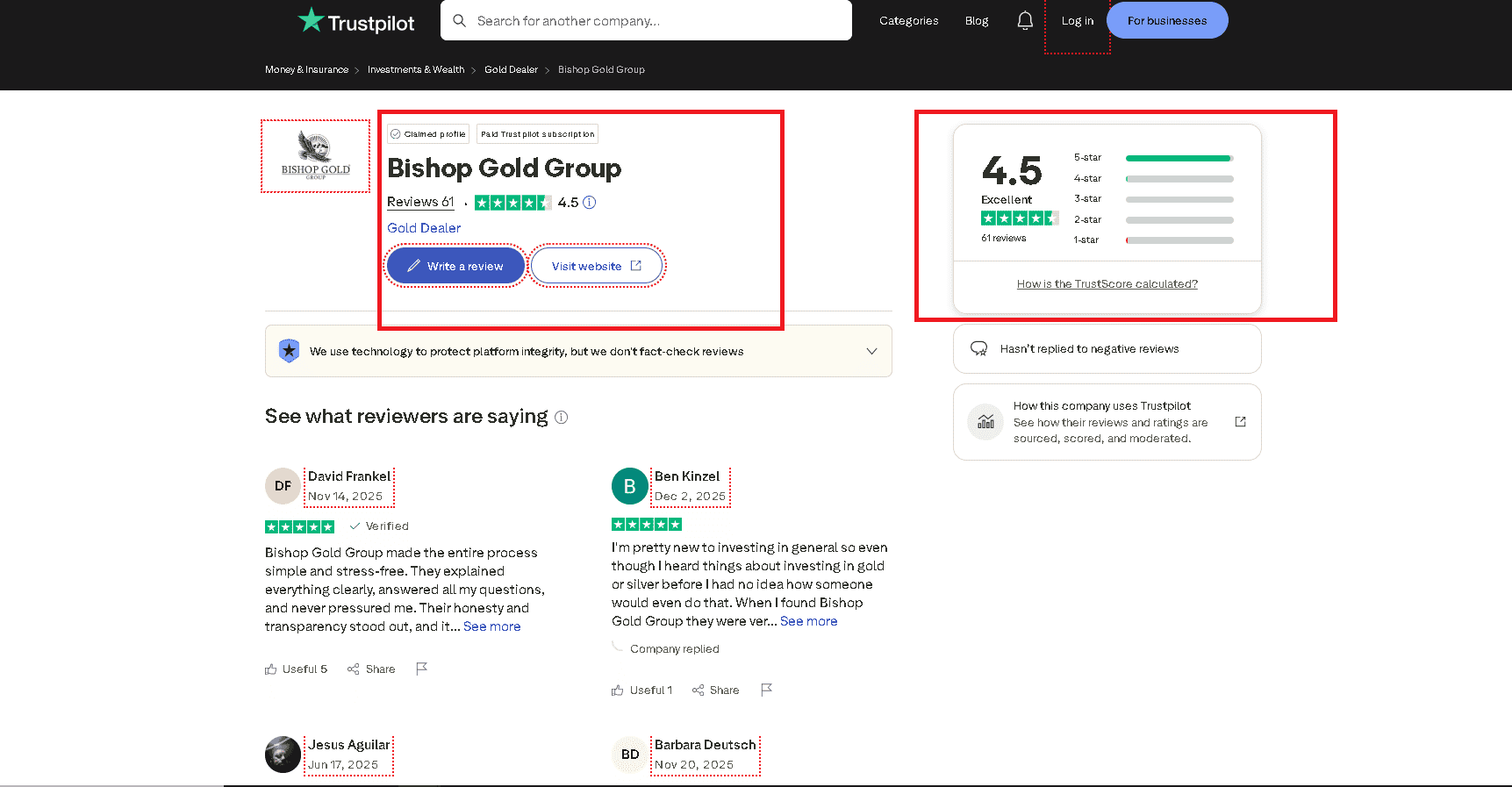 Bishop Gold Group Trustpilot profile and customer reviews and ratings