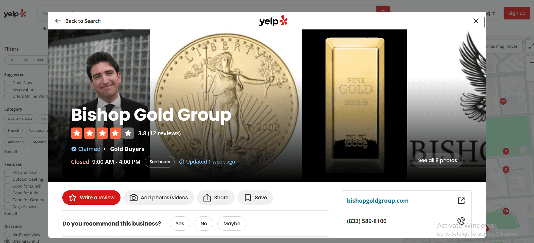 Bishop Gold Group Yelp profile and customer reviews and ratings.