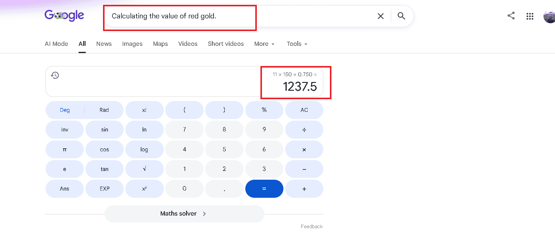 Calculating the value of red gold.
