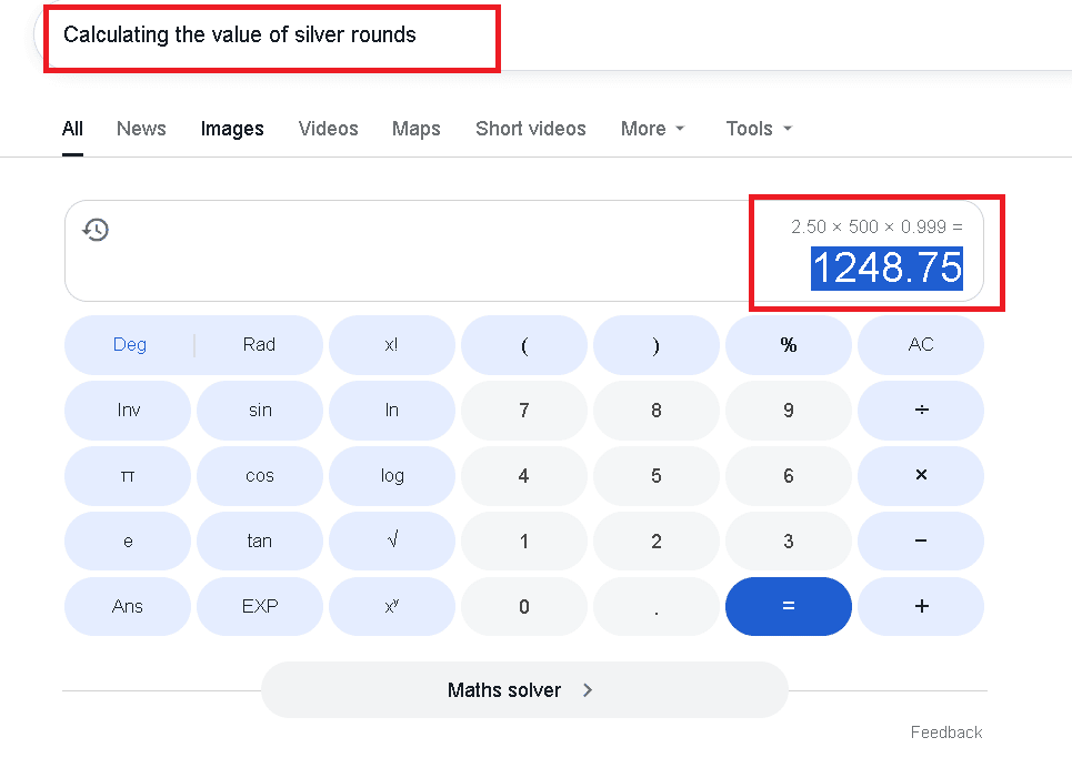Calculating the melt value of silver rounds (example)