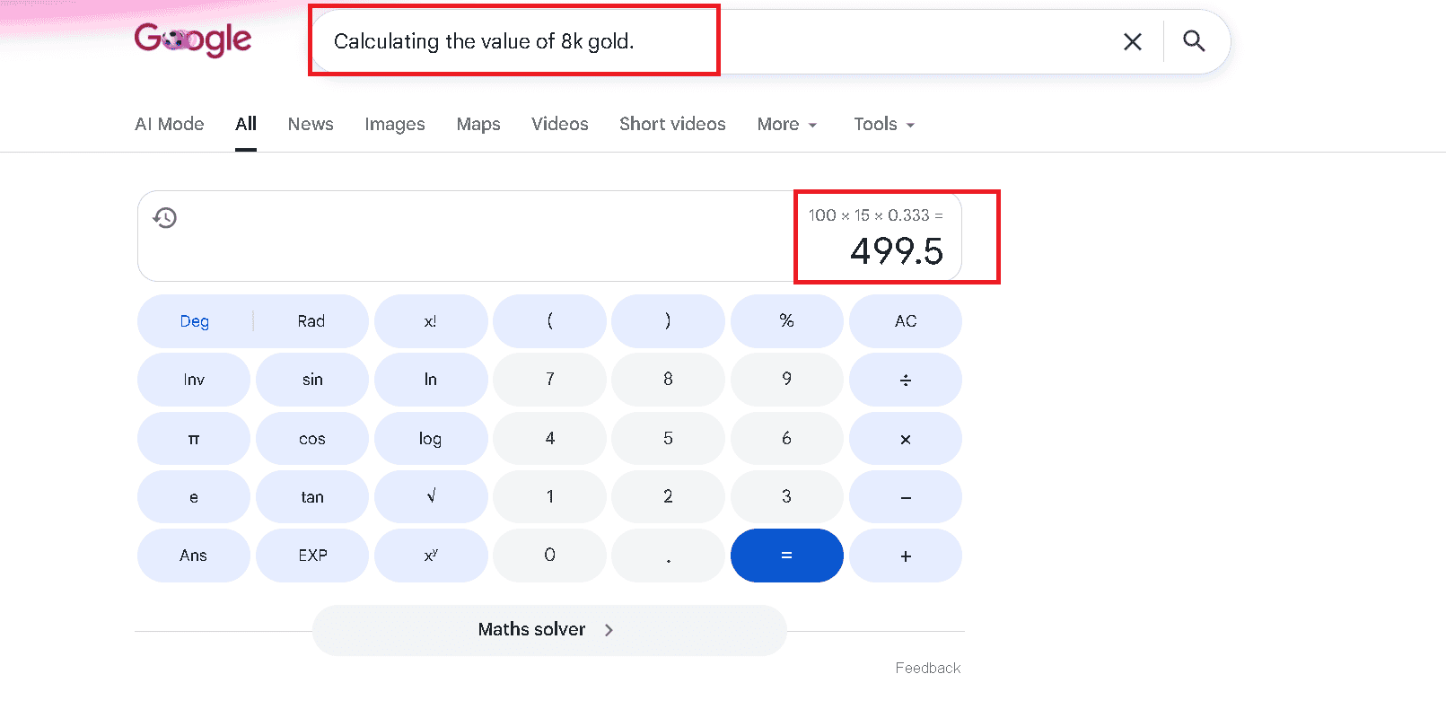 Calculating the melt value of 8k gold.