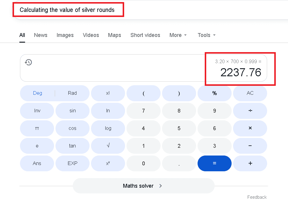 Calculating the value of silver rounds based on silver spot price