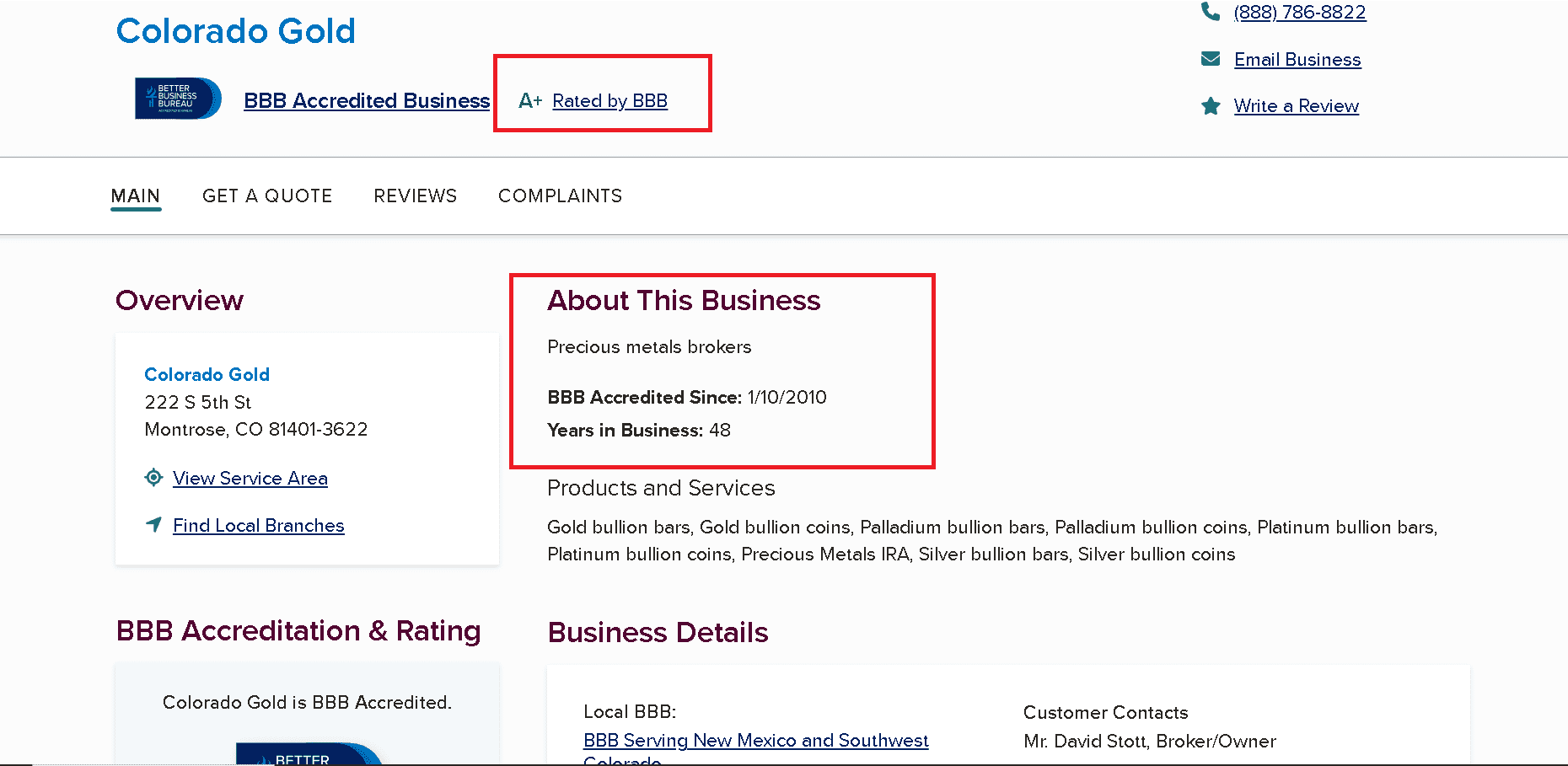 Colorado Gold BBB profile