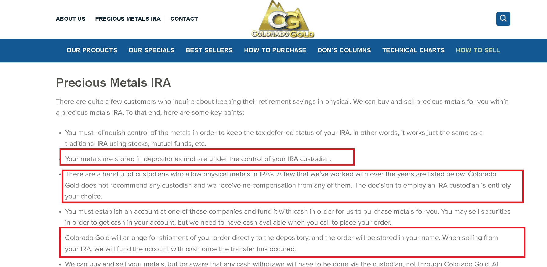 Colorado Gold works with reputable custodian and depository services