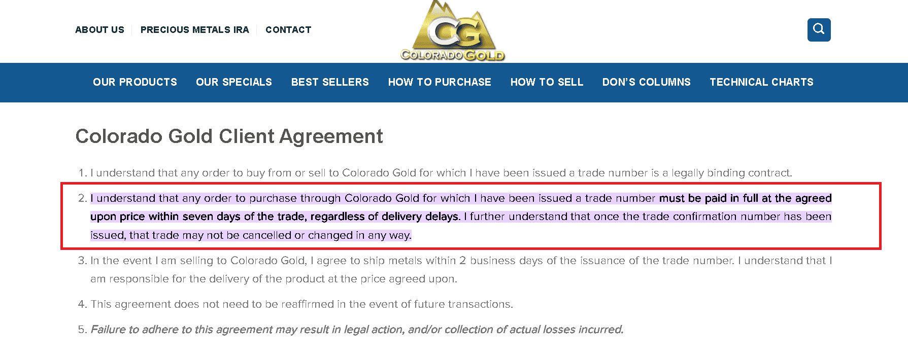 Colorado Gold have a very strict refund and cancelation policy