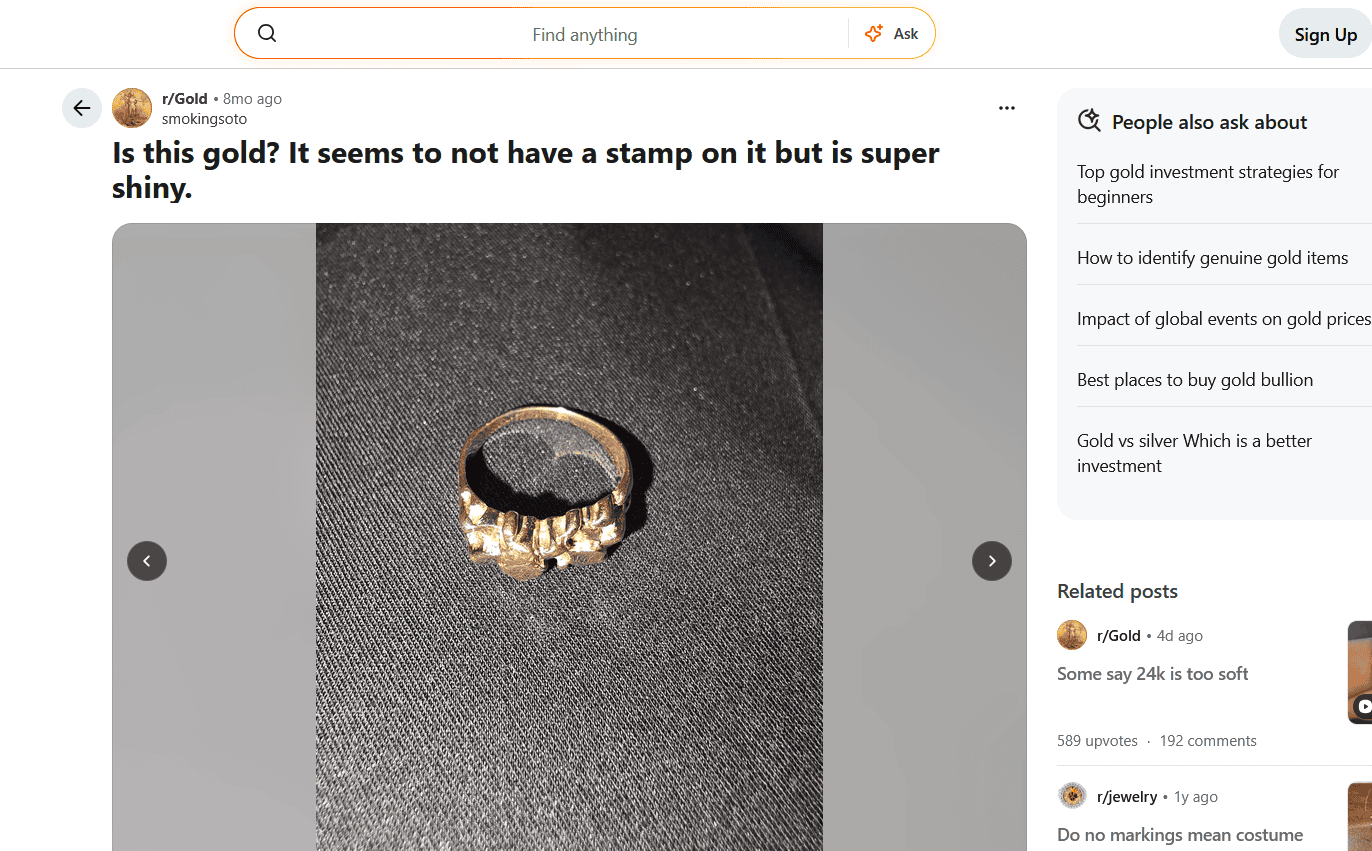 No hallmark on gold ring example.