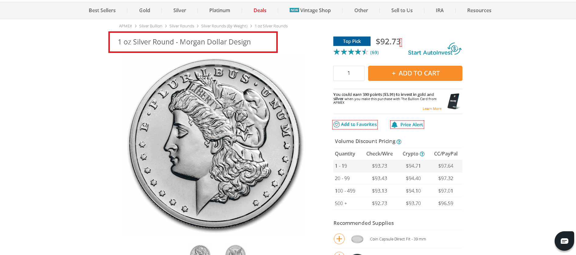 Morgan Silver Dollar silver round example