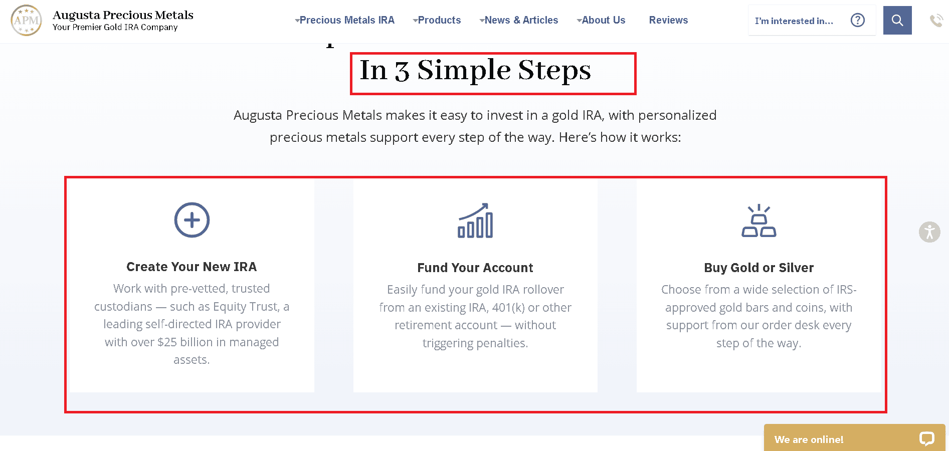It takes 3 simple steps to open a gold IRA with Augusta Precious Metals.