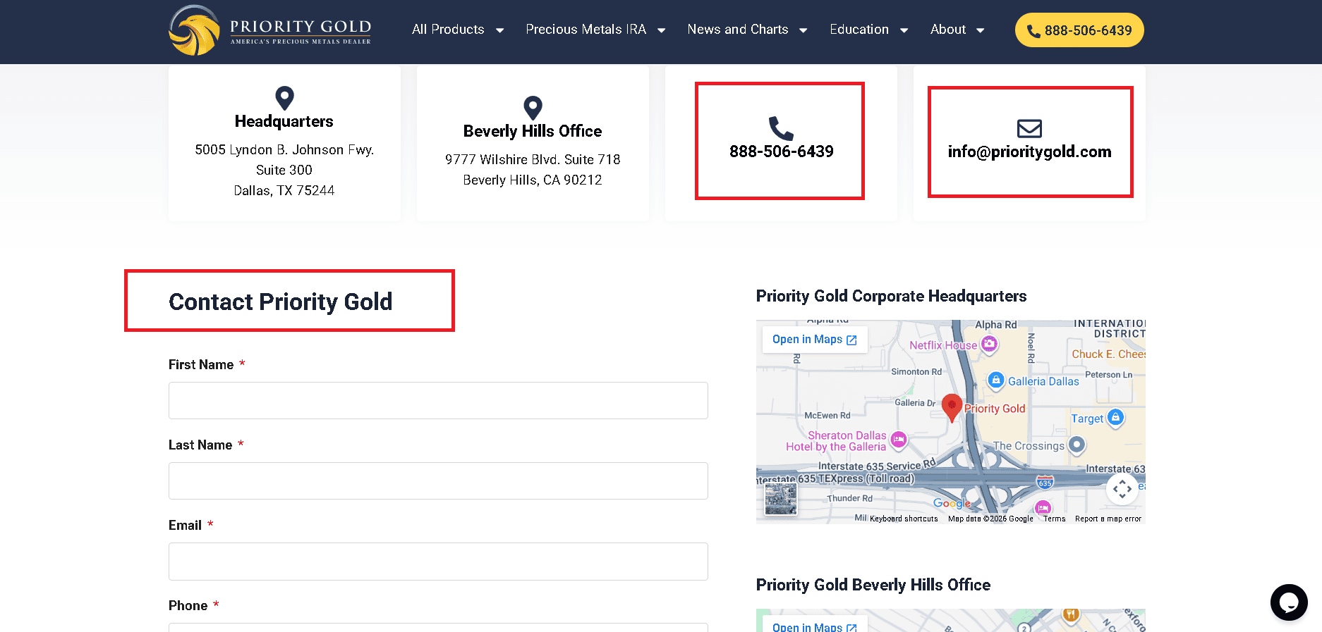 Priority Gold gives you several ways toc contact them