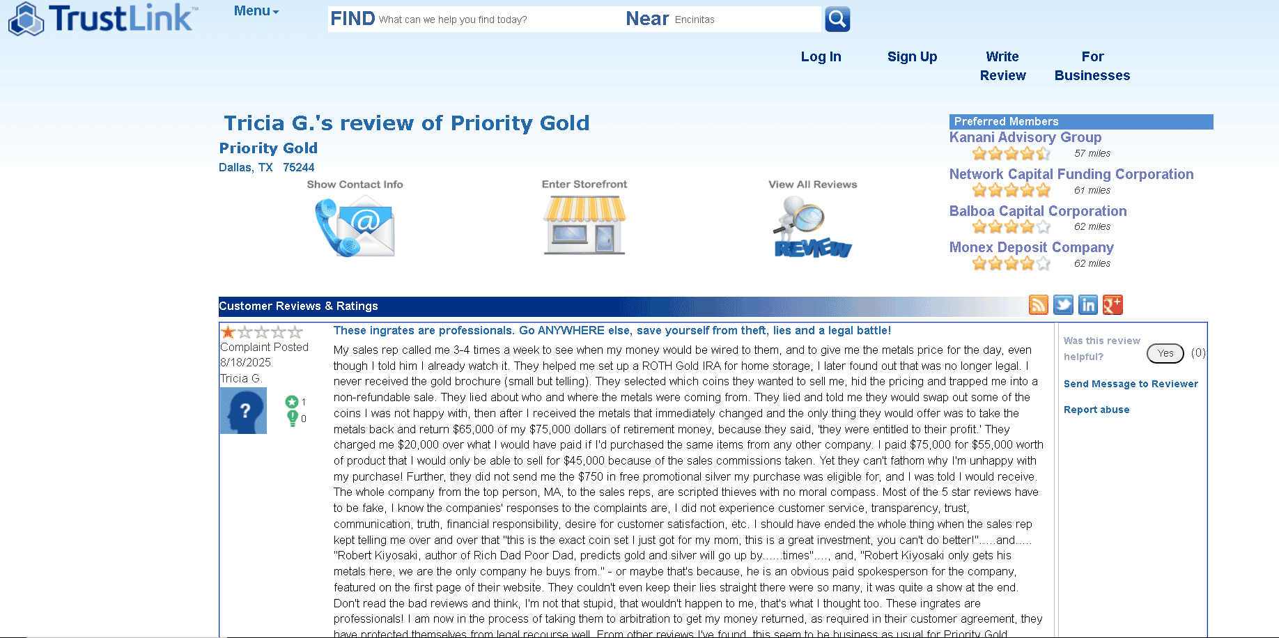 Priority Gold customer review and complaint 1