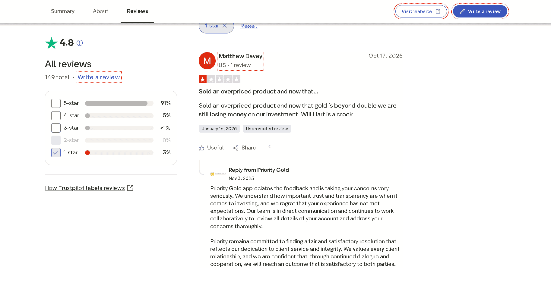 Priority Gold customer review and complaint 2