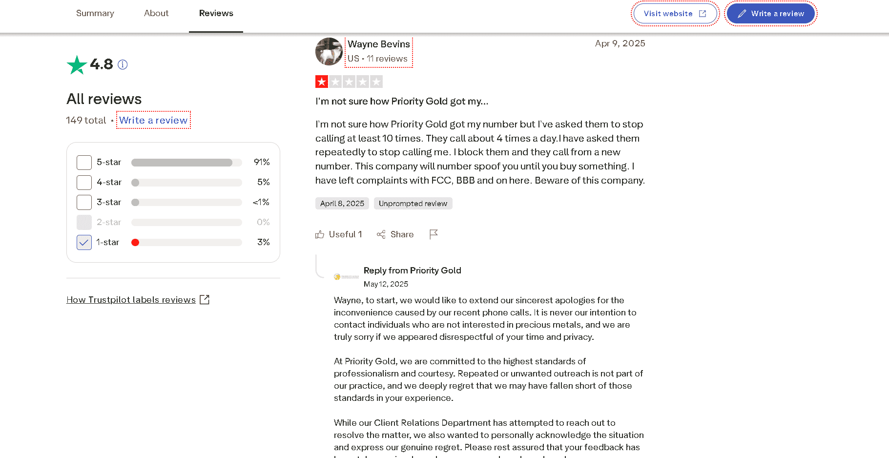 Priority Gold customer review and complaint 3