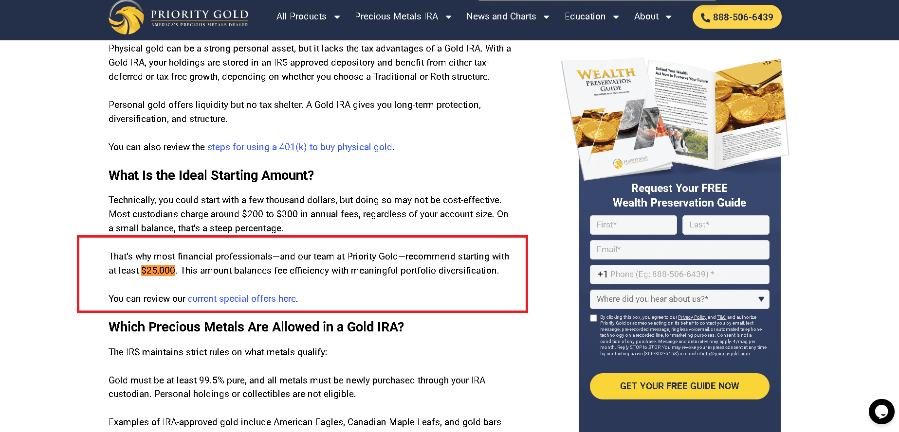 Priority Gold's minimum investment amount for IRA purchases is higher than American Hartford Gold Group's.