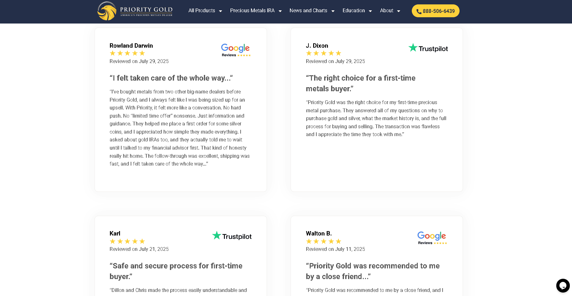 Priority Gold's curated positive reviews and testimonials.