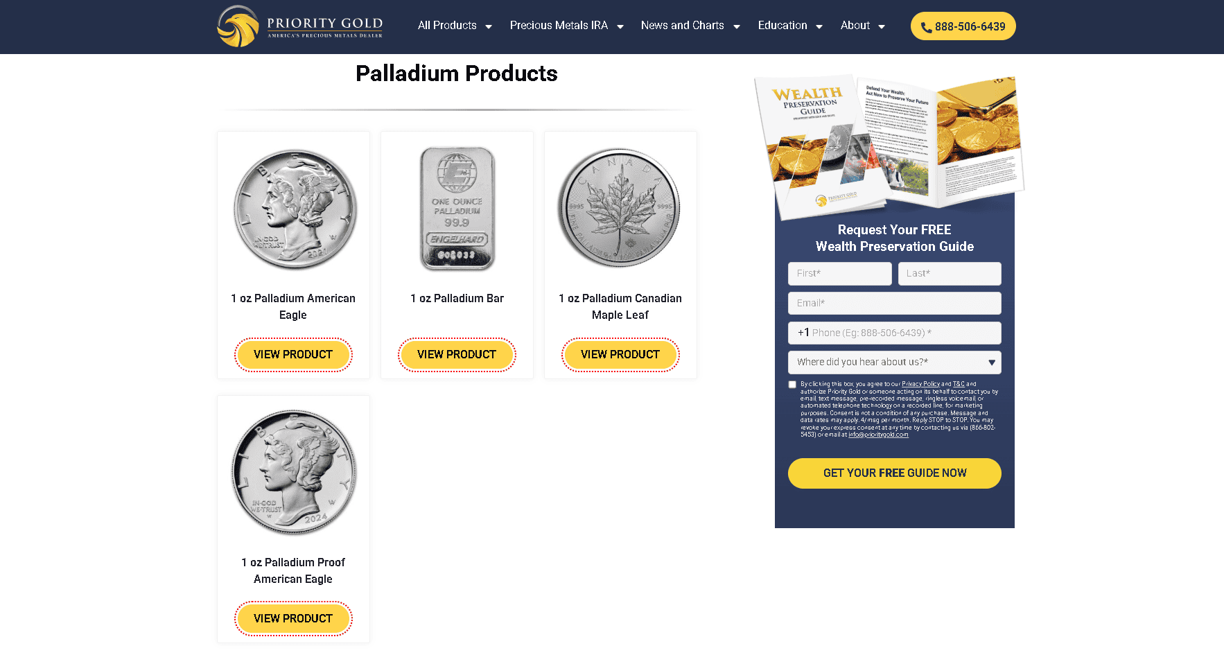 Priority Gold sells a wide selection of palladium coins and bars (IRA-eligible and not).