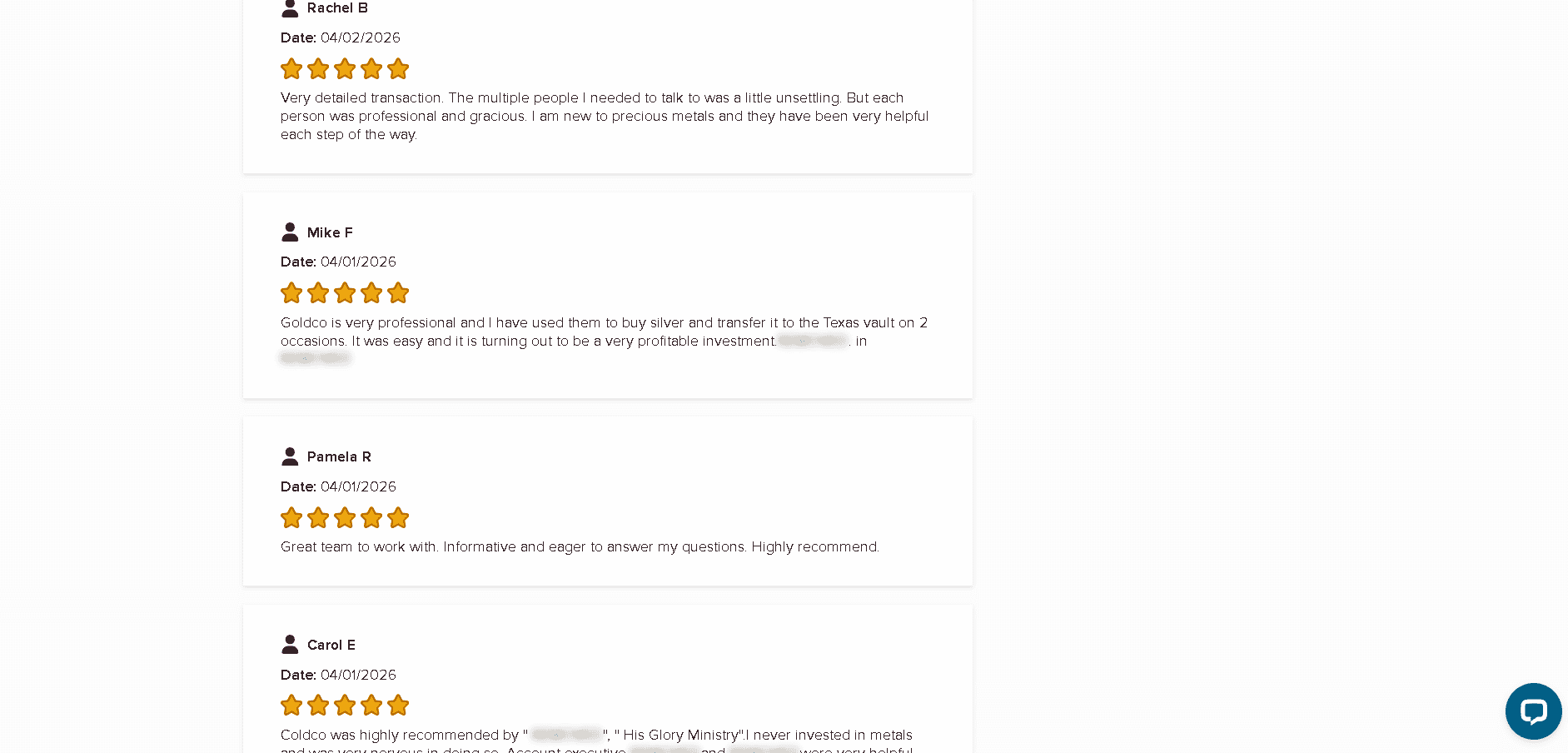 Goldco Precious Metals BBB profile positive customer reviews example 2