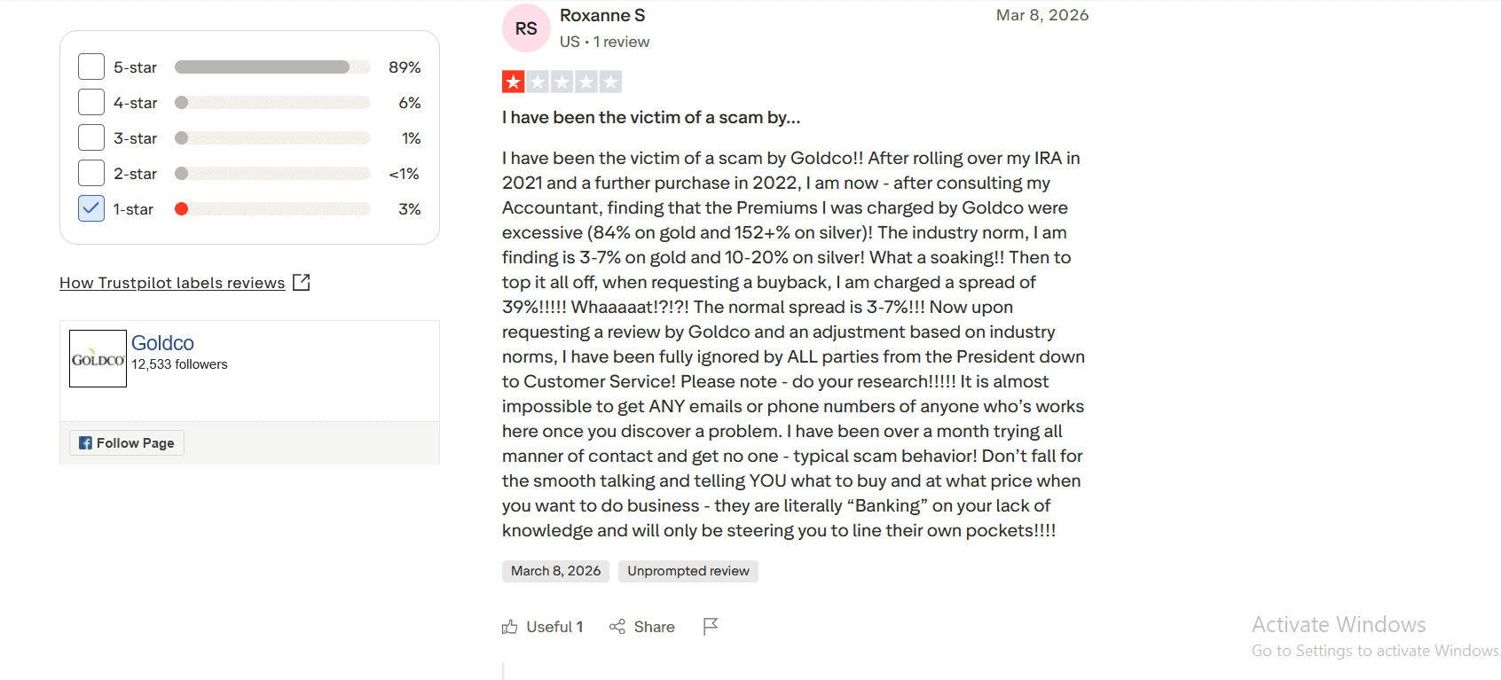 Goldco Precious Metals complaint about huge product premiums and unresponsive customer service.