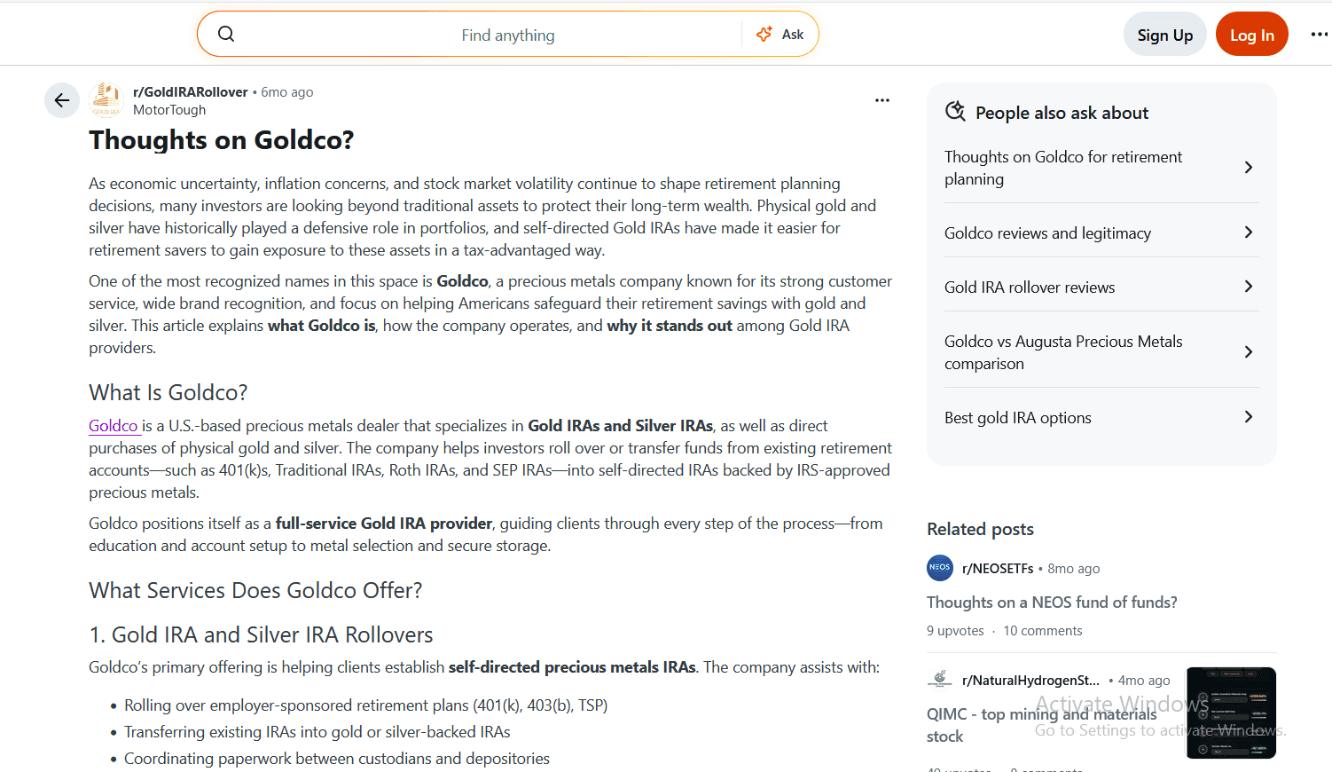 Goldco Precious Metals fake review on Reddit.