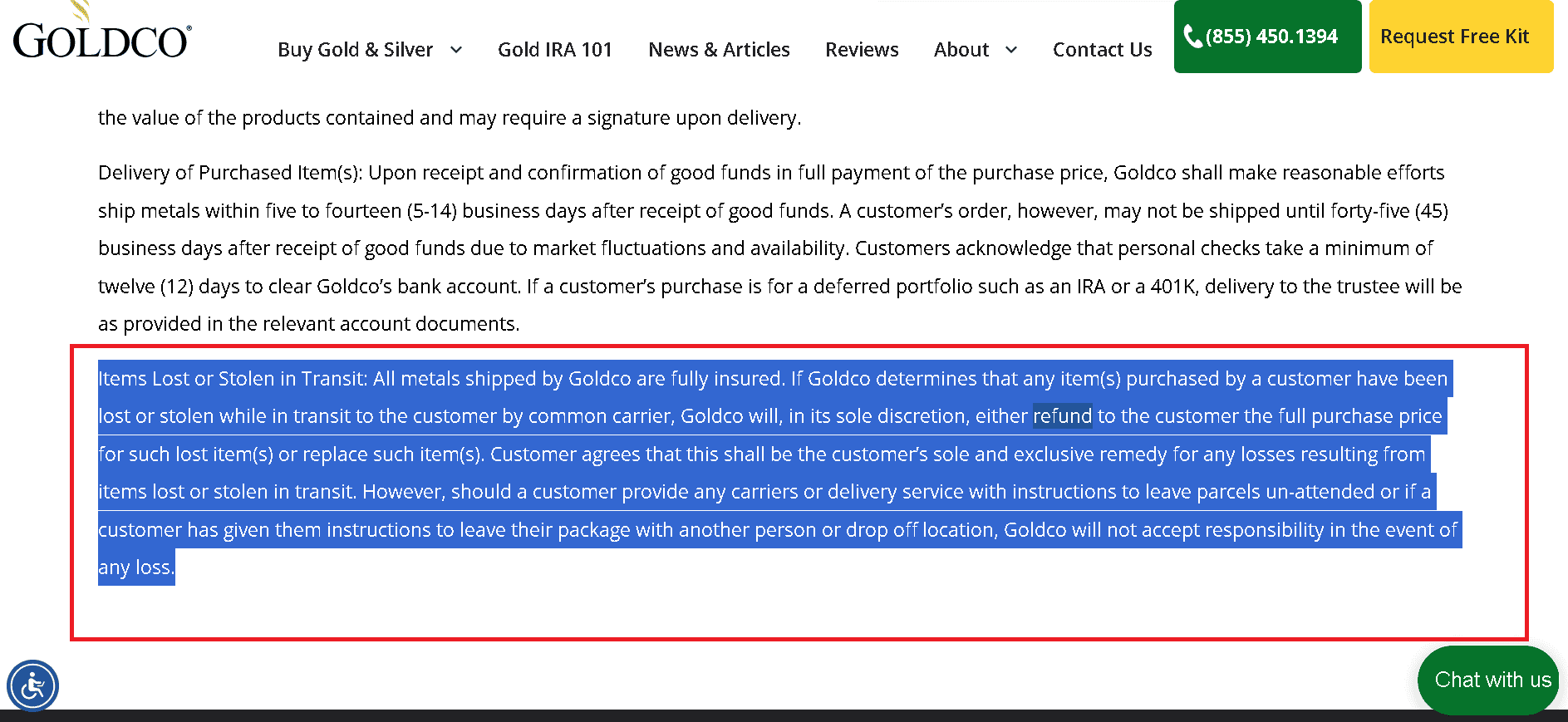 Goldco Precious Metals refund policy