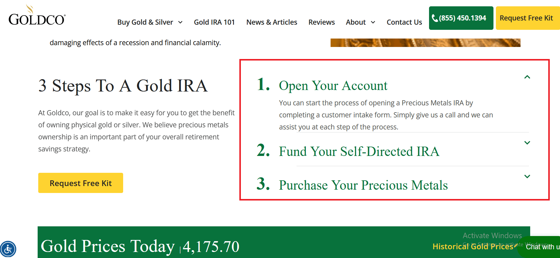 Steps to opening a gold IRA with Goldco Precious Metals.