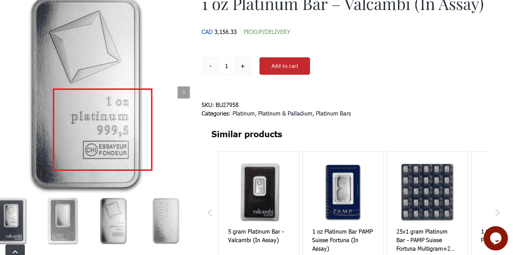 Platinum bar from Valcambi with its pseudo platinum hallmarks.