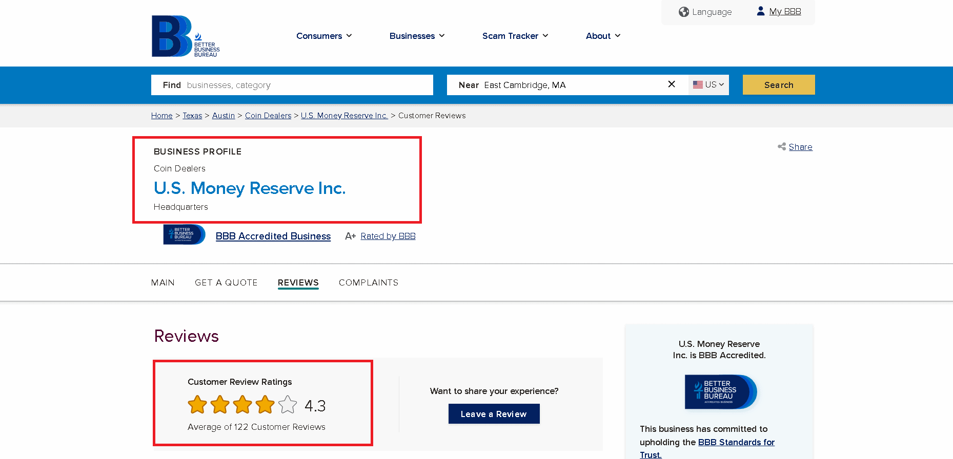 U.S. Money Reserve BBB Profile and customer reviews/ratings