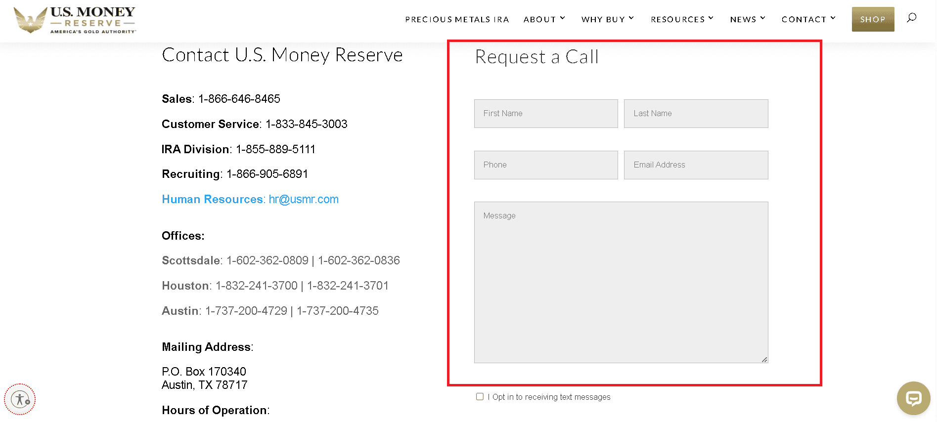 You can contact U.S. Money Reserve via their contact form