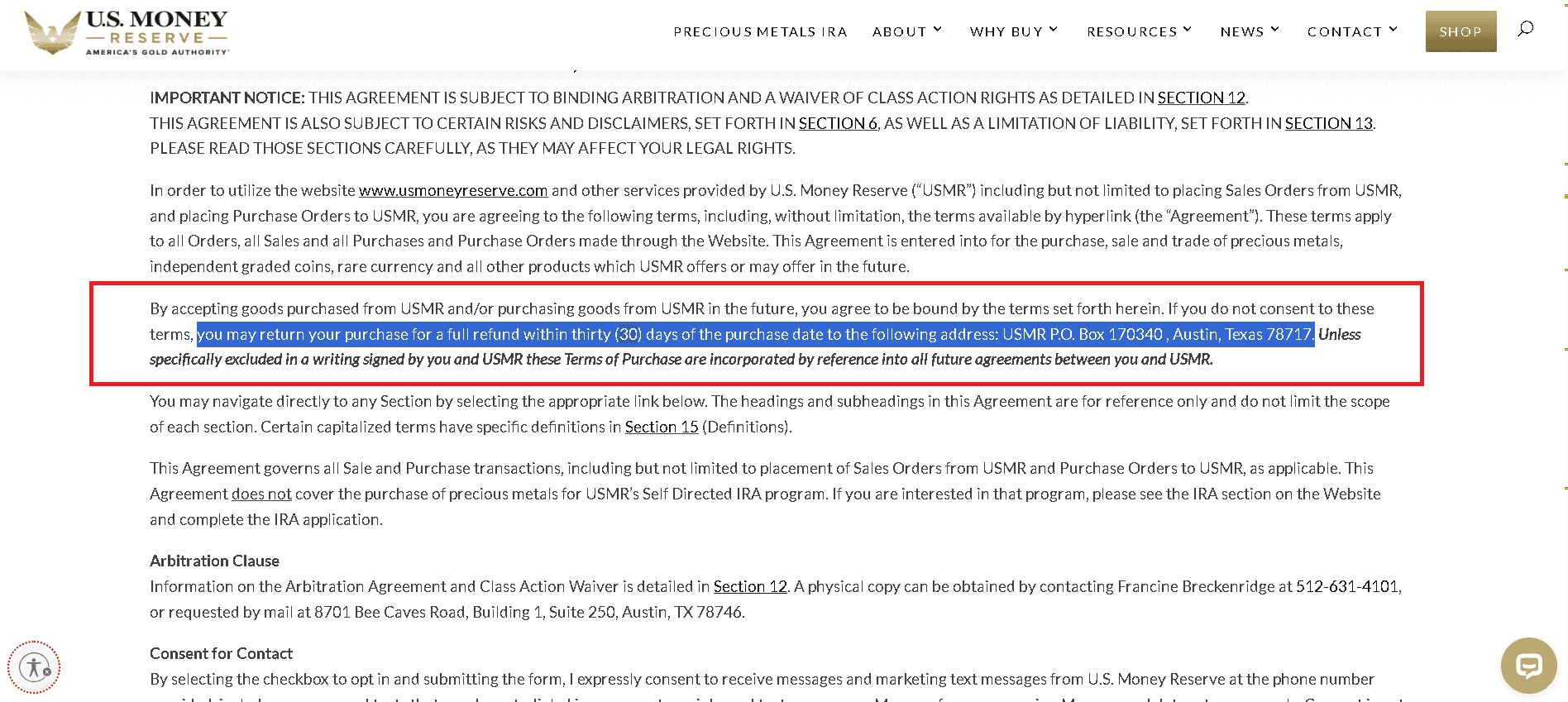 U.S. Money Reserve has an excellent metal refund policy