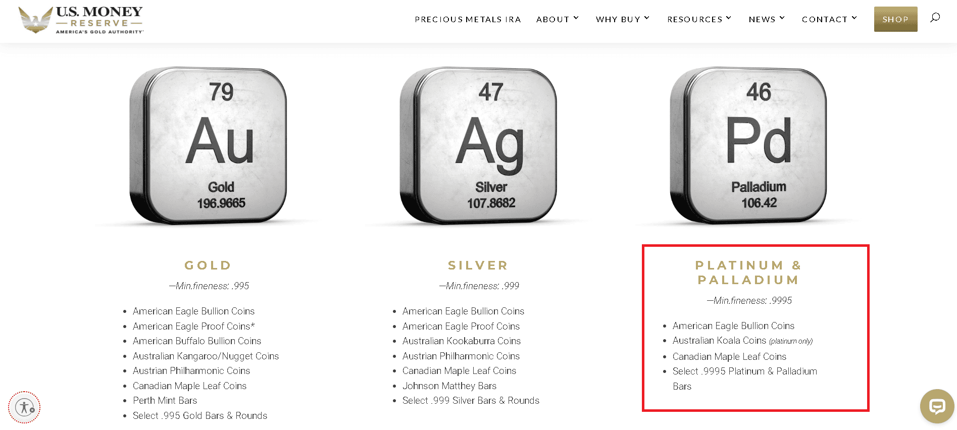 U.S. Money Reserve sells platinum and palladium products