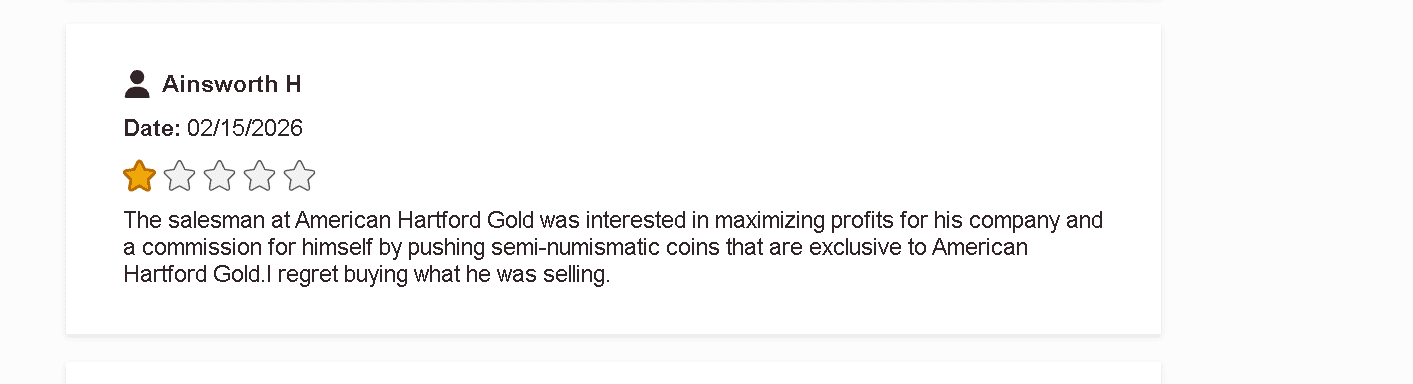 American Hartford Gold Group customer complaint and review 2.