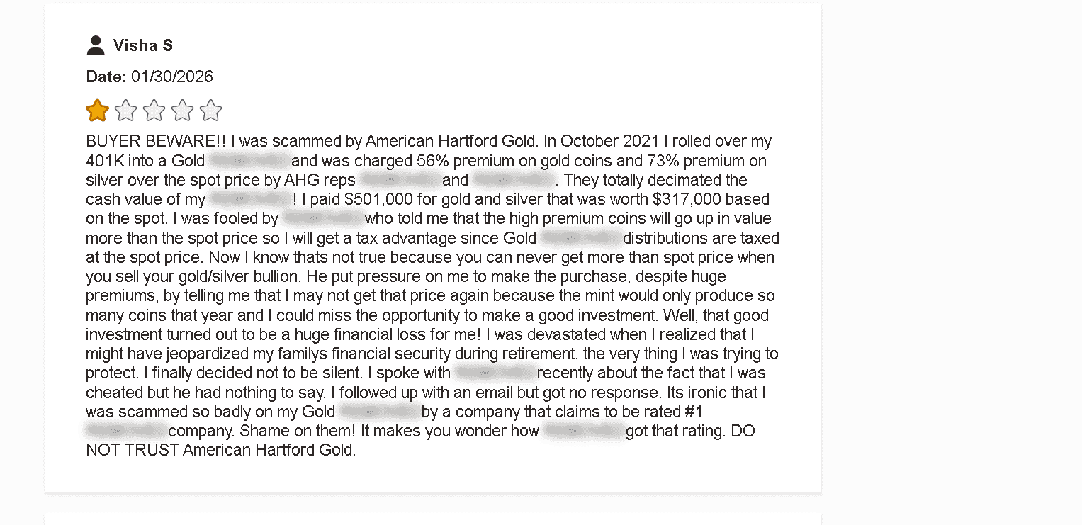 American Hartford Gold Group customer complaint and review 3.