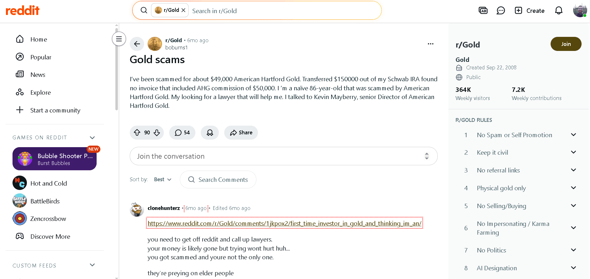 American Hartford Gold Group negative customer reviews on Reddit