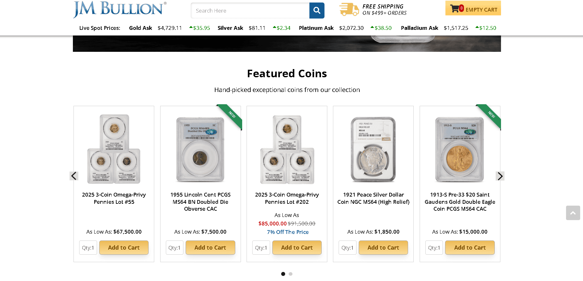 JM-Bullion's rare coins sample.