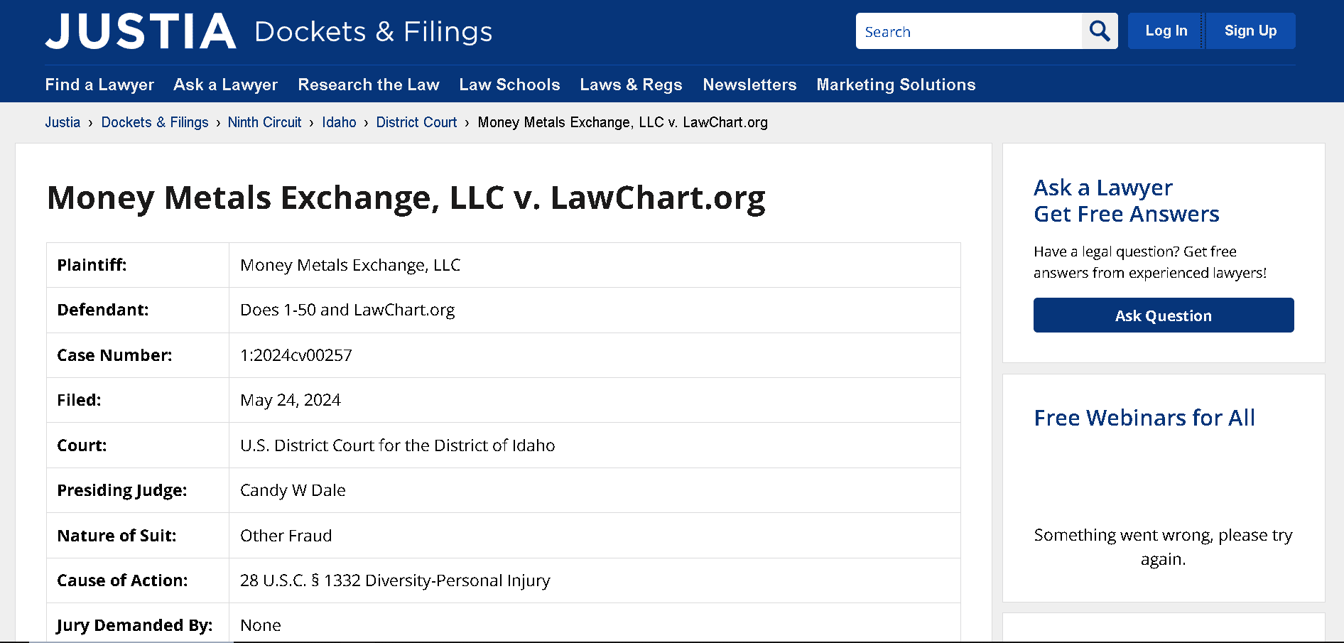 Money Metals Exchange lawsuit 2- Money Metals Exchange v. LawChart.org