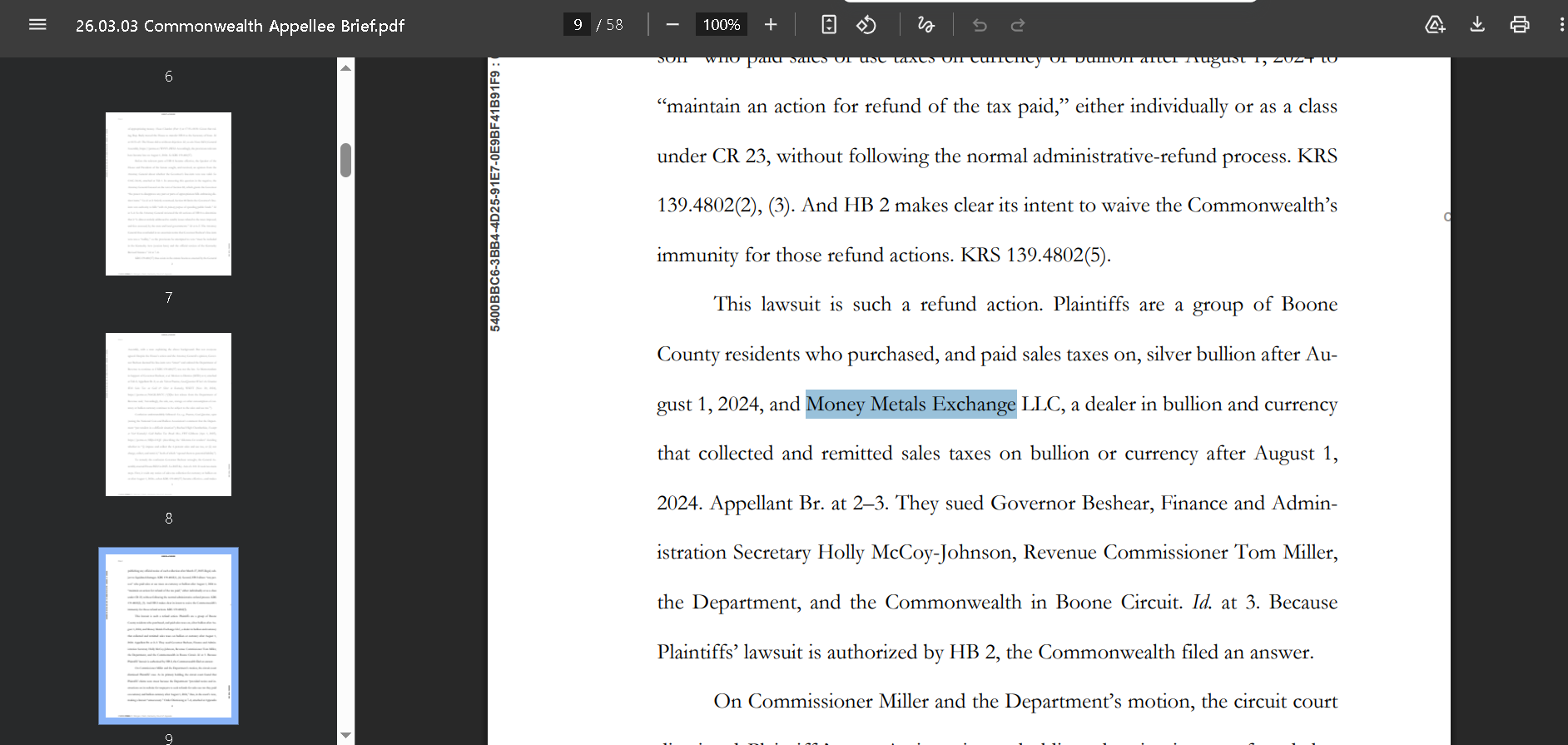 Money Metals Exchange lawsuit 3- Money Metals Exchange v. Kentucky Department of Revenue