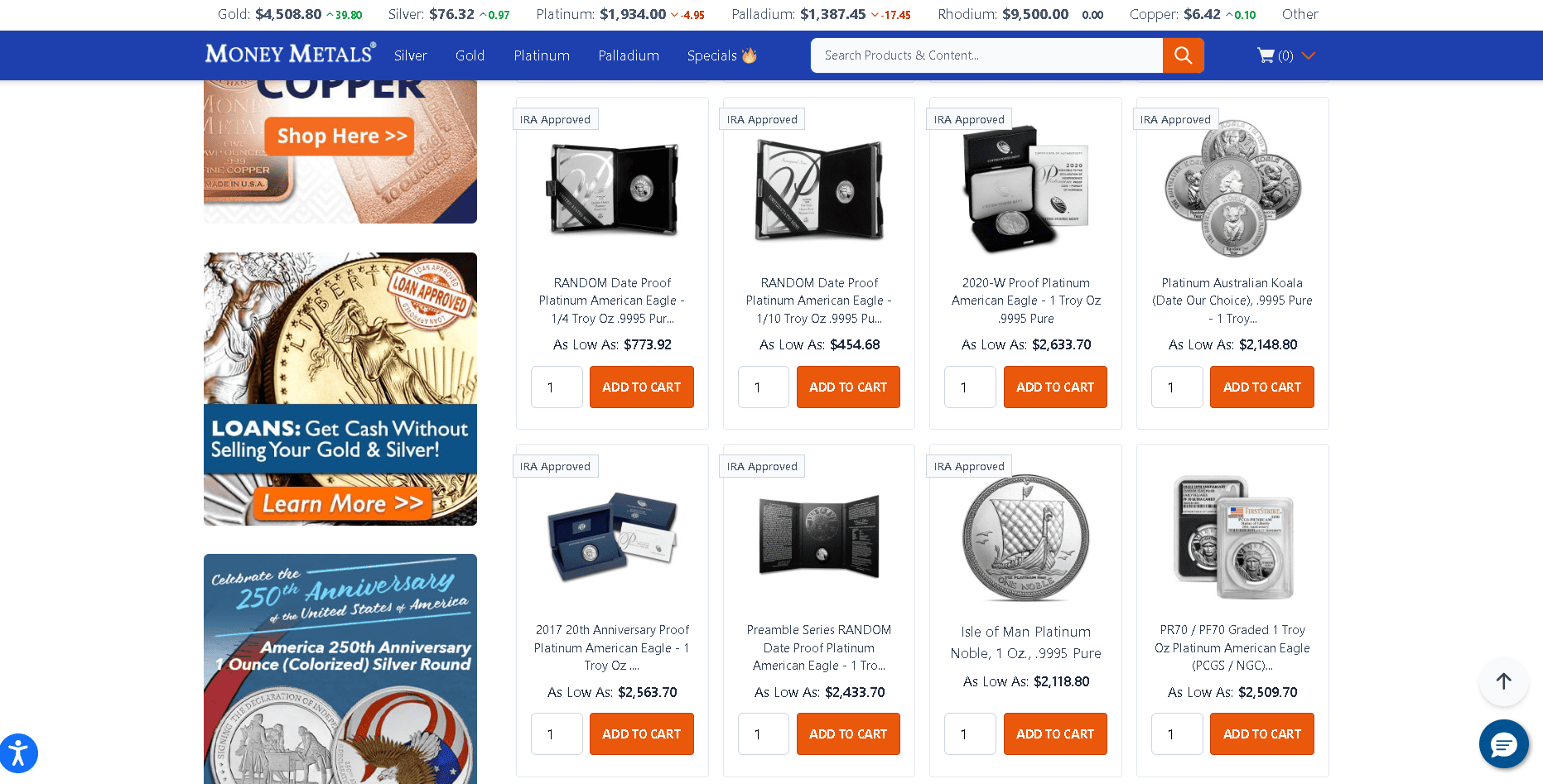 Money Metals sells platinum coins with high numismatic value.