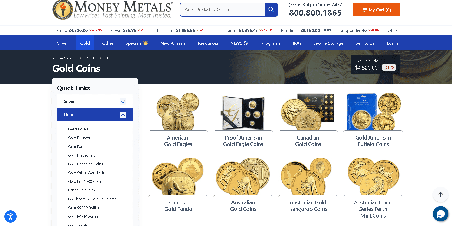 Money Metals Exchange sells gold coins and bars.