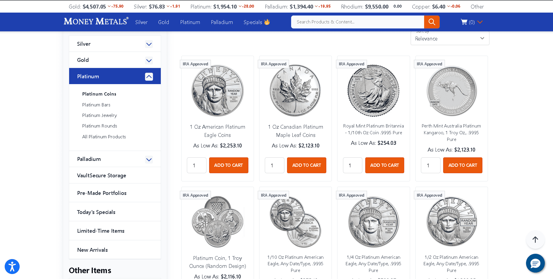 Money Metals Exchange sells platinum coins, bars and rounds.