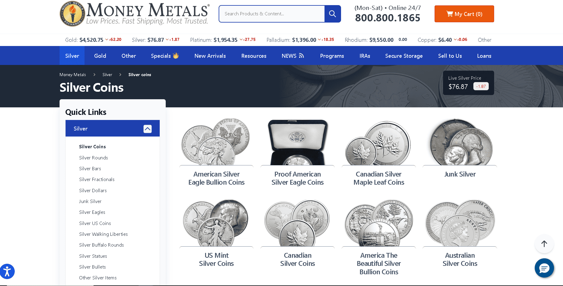 Money Metals Exchange sells silver coins, bars and rounds.