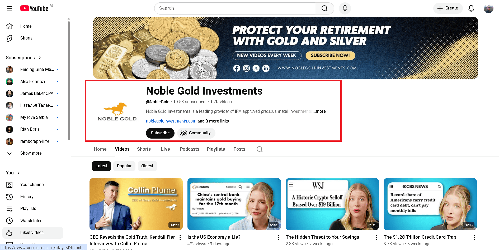 Noble Gold Investments YouTube channel.
