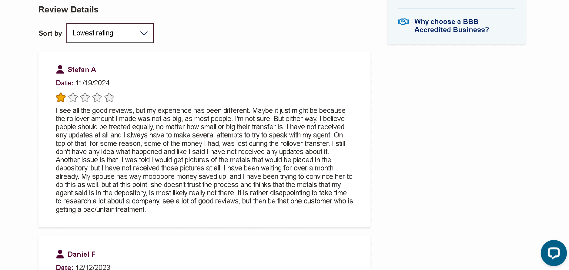 Noble Gold IRA negative customer review and complaint 1