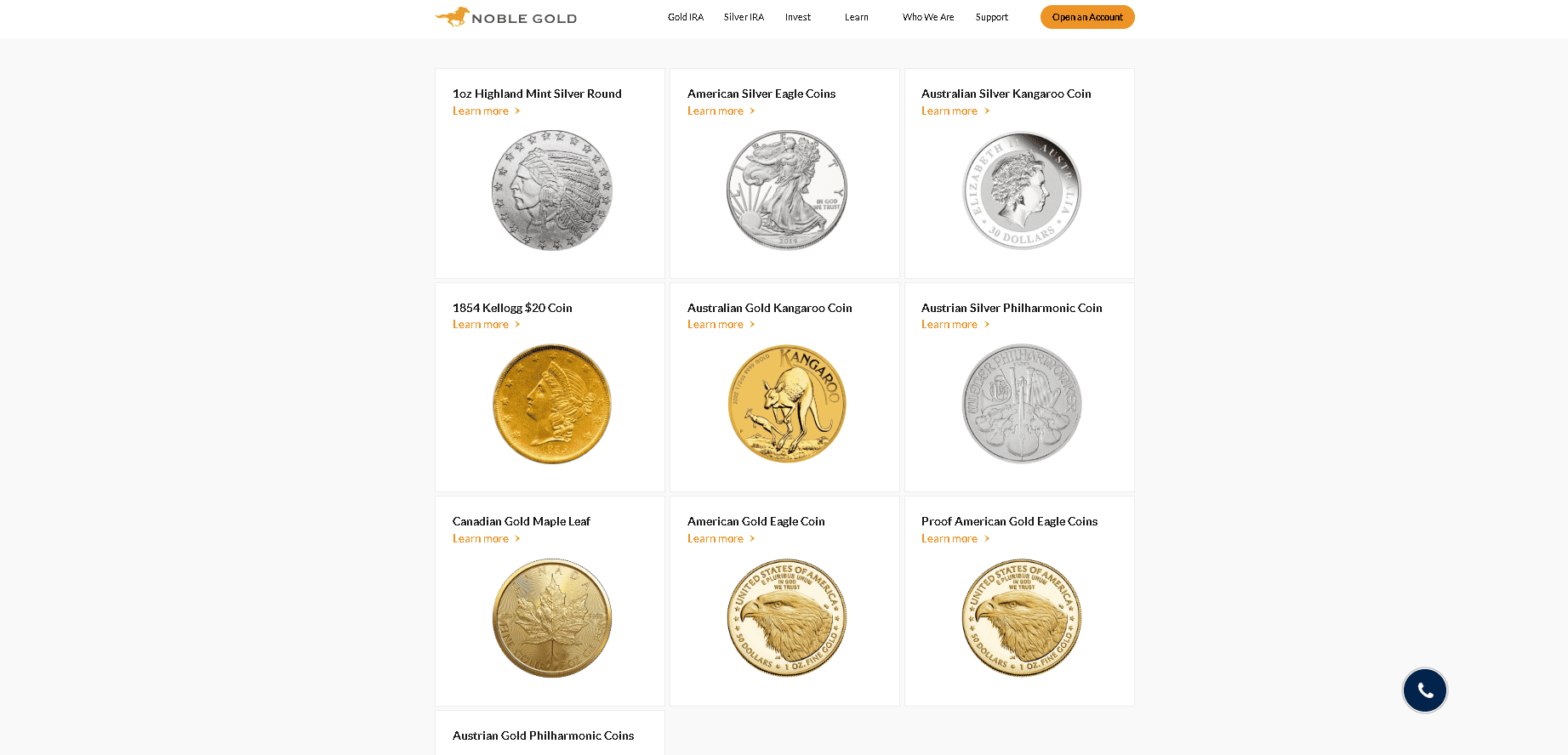 Noble Gold IRA sells physical gold and silver bullion (coins and bars).