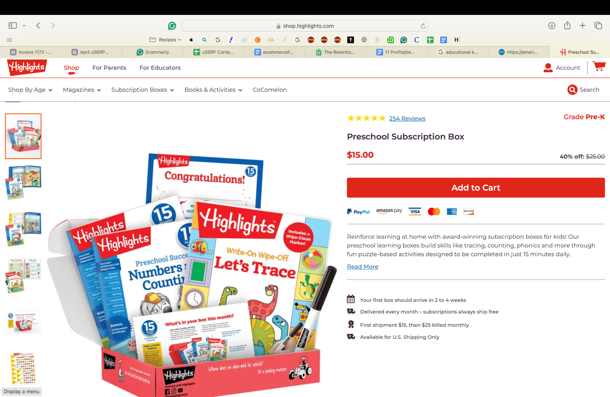 Educational kit for preschool subscription box