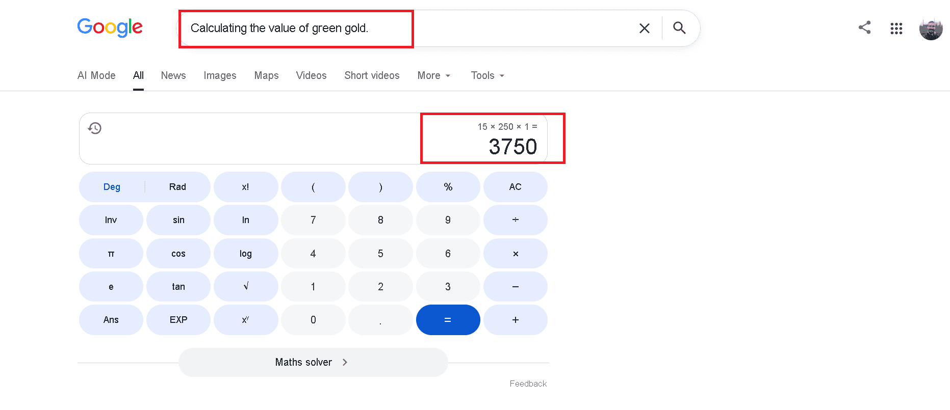Green gold's calculated melt value.